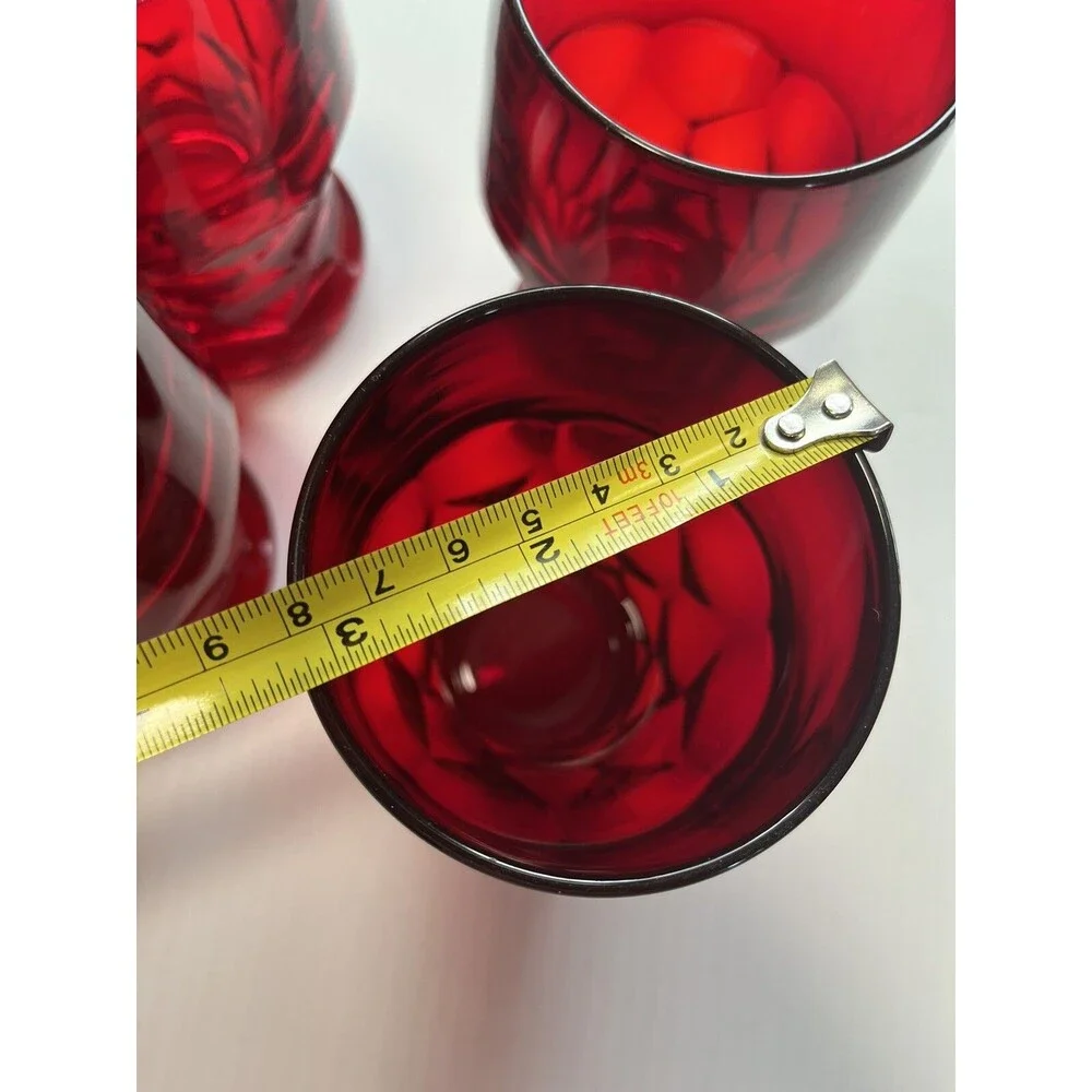 Vintage Red Ruby GEORGIAN Tumblers GLASS Glasses HONEYCOMB Thumbprint MCM
